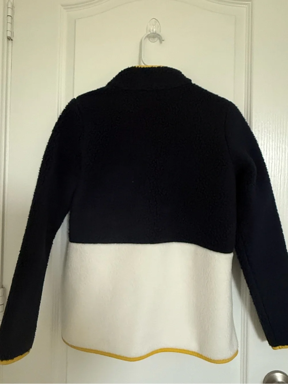Talbots Navy and White Fleece Jacket with Yellow Trim